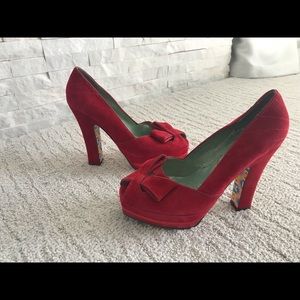 ❤️ Irregular Choice Red Suede peep toe Heels 8 1/2